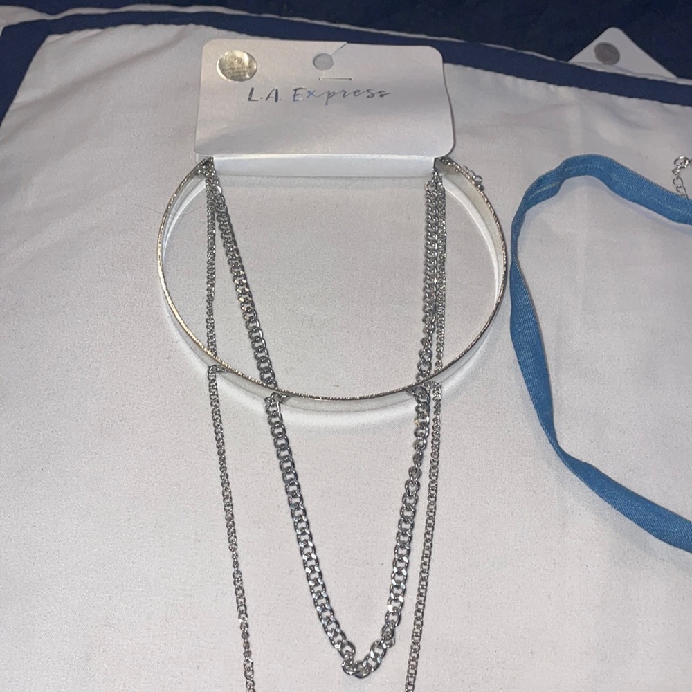 Choker with necklace and denim choker